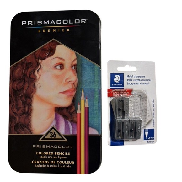 Prismacolor Premier Colored Pencils 36ct Storage Tin Plus 3 Metal Sharpeners - Picture 2 of 11